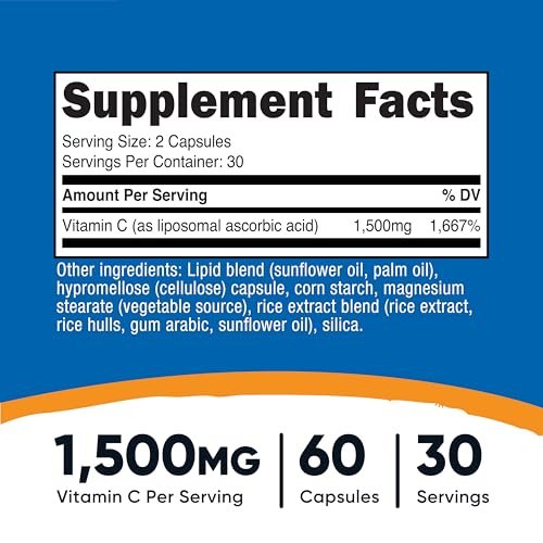 Nutricost Liposomales Vitamin C (1.500 mg) 60 Kapseln - Hochdosiert, Vegan, Glutenfrei, 30 Portionen