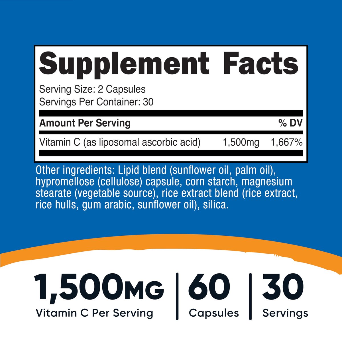 Nutricost Liposomales Vitamin C (1.500 mg) 60 Kapseln - Hochdosiert, Vegan, Glutenfrei, 30 Portionen