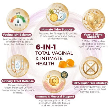 CareGem Feminine Balance Gummies – pH-Balance für Frauen & vaginale Gesundheit – Ananas-Probiotika mit Bacillus Coagulans – Geruchskontrolle & Flora-Unterstützung – 60 Gummis
