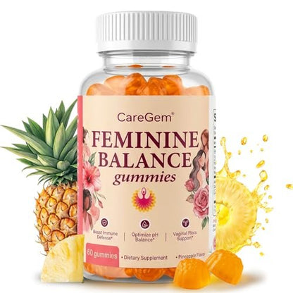 CareGem Feminine Balance Gummies – pH-Balance für Frauen & vaginale Gesundheit – Ananas-Probiotika mit Bacillus Coagulans – Geruchskontrolle & Flora-Unterstützung – 60 Gummis