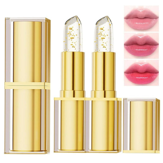 2er-Pack farbwechselnder Lippenstift, Goldfolie PH-Lippenbalsam, übertragungssicher & langanhaltend, feuchtigkeitsspendender Jelly-Lippenstift, tiefenpflegender Lipgloss für Frauen