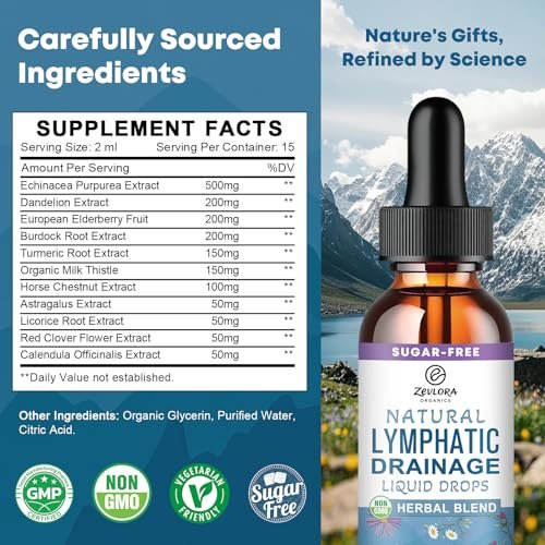 Lymphatische Drainage Unterstützungstropfen – Fortschrittliche 11-in-1 Kräuterextrakt-Formel mit Echinacea, Löwenzahn, Holunderbeere & Mariendistel – Flüssigkeit für Flüssigkeitshaushalt & gesunde Durchblutung – 30 ml
