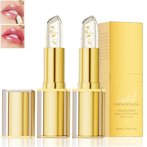 MYSQIHO 2er-Pack True Tone pH-anpassender Lippenstift für Frauen – Transparenter, farbwechselnder Lipgloss mit Goldfolie, lang anhaltend, feuchtigkeitsspendend