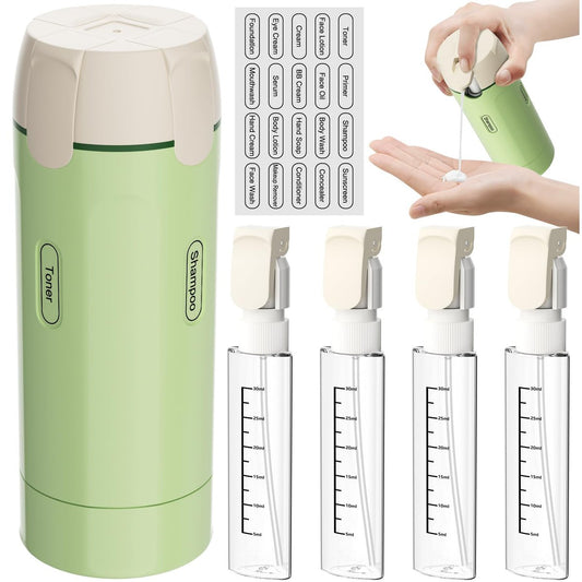 4-in-1 Nachfüllbarer Reise-Dosierspender – Tragbares Toilettenartikel-Set für Shampoo, Conditioner & mehr – Auslaufsichere Reisebehälter für Urlaub & Geschäftsreisen