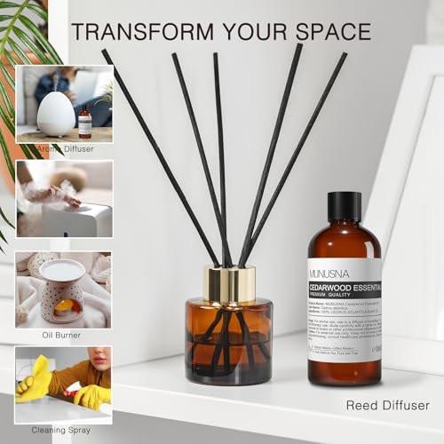 MUNUSNA Zedernholz Ätherisches Öl 100 ml – 100% reines natürliches Zedernholzöl, Premium-Klasse Aromatherapieöl für Haare, Hautpflege, Diffuser, Massage, Spray, Zuhause, DIY Kerzen- und Seifenherstellung