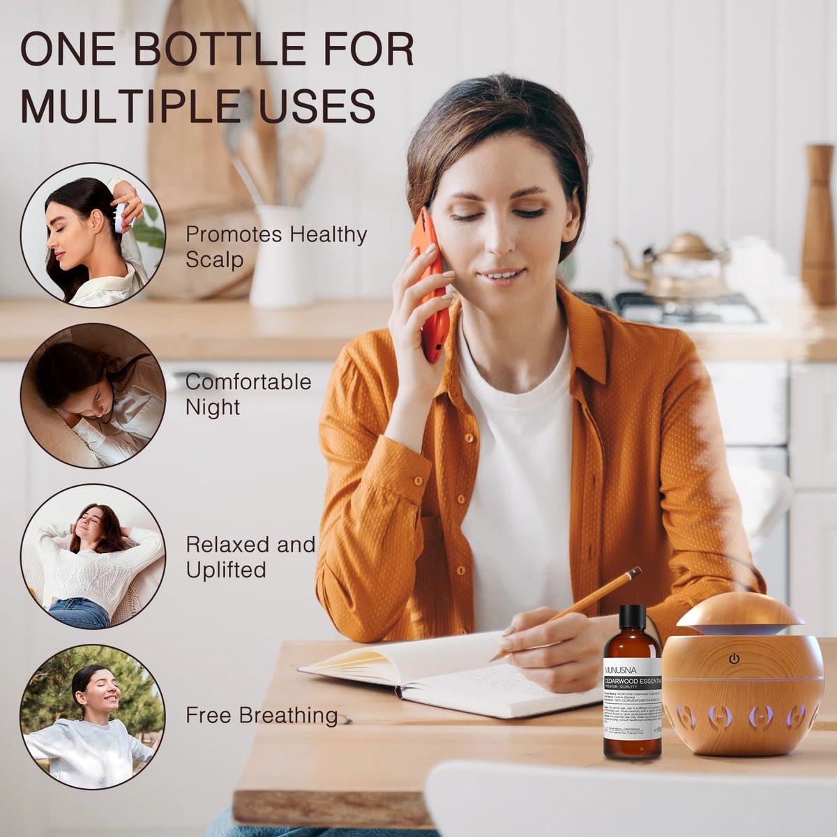MUNUSNA Zedernholz Ätherisches Öl 100 ml – 100% reines natürliches Zedernholzöl, Premium-Klasse Aromatherapieöl für Haare, Hautpflege, Diffuser, Massage, Spray, Zuhause, DIY Kerzen- und Seifenherstellung