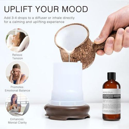 MUNUSNA Zedernholz Ätherisches Öl 100 ml – 100% reines natürliches Zedernholzöl, Premium-Klasse Aromatherapieöl für Haare, Hautpflege, Diffuser, Massage, Spray, Zuhause, DIY Kerzen- und Seifenherstellung
