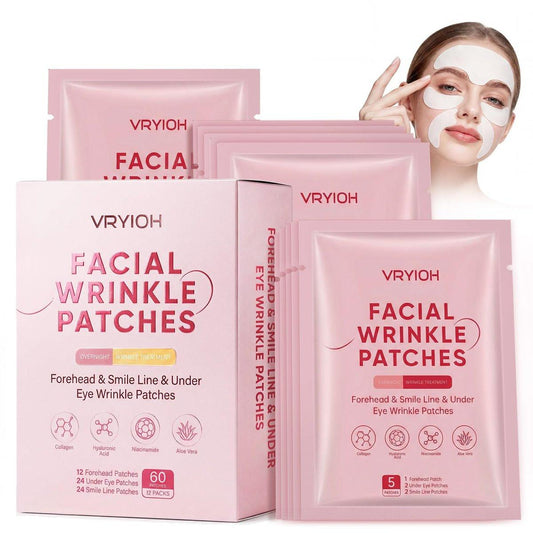 Vryioh 3-in-1 Anti-Falten-Patches für Stirn, Lachfalten & Augen – Nachtpflege mit Hyaluronsäure & Kollagen, 60 Patches
