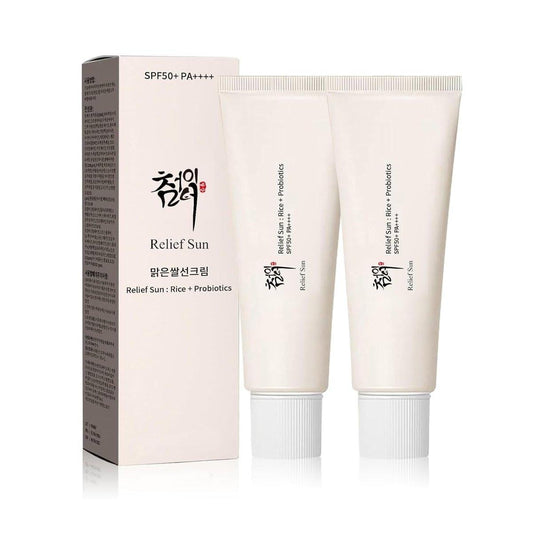 RELIEF SUN Organic Korean Sonnencreme SPF50+, PA++++ Reis & Probiotika – Pflegender UV-Schutz für alle Hauttypen (2er-Pack à 50 ml)
