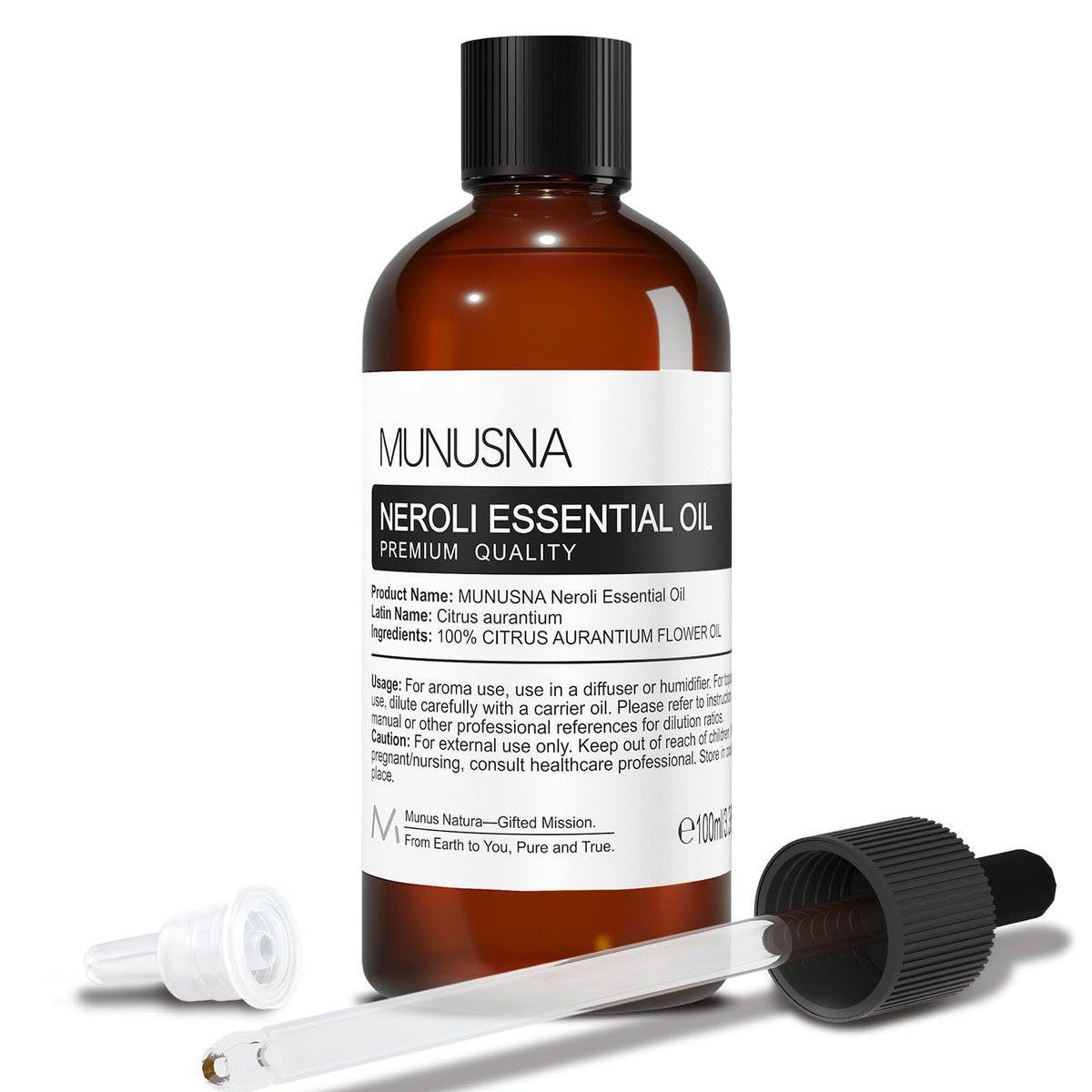 MUNUSNA Neroli Öl 100 ml – 100% reines Neroliöl für Aromatherapie, Diffuser, Hautpflege, Haarpflege, Massage, Yoga, Zuhause, Seifen- und Kerzenherstellung