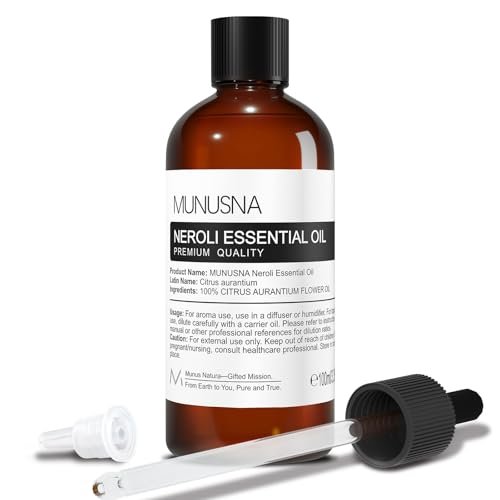 MUNUSNA Neroli Öl 100 ml – 100% reines Neroliöl für Aromatherapie, Diffuser, Hautpflege, Haarpflege, Massage, Yoga, Zuhause, Seifen- und Kerzenherstellung