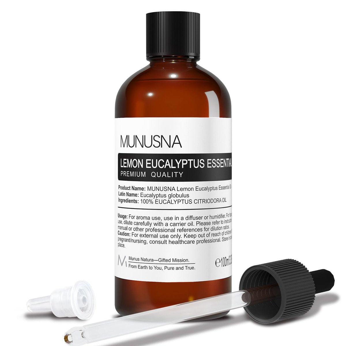 MUNUSNA Zitronen-Eukalyptus ätherisches Öl 100 ml, 100% reines Zitronen-Eukalyptusöl Aromatherapieöl für Diffuser, Hautpflege, Massage, Yoga, Zuhause, Seifen- und Kerzenherstellung
