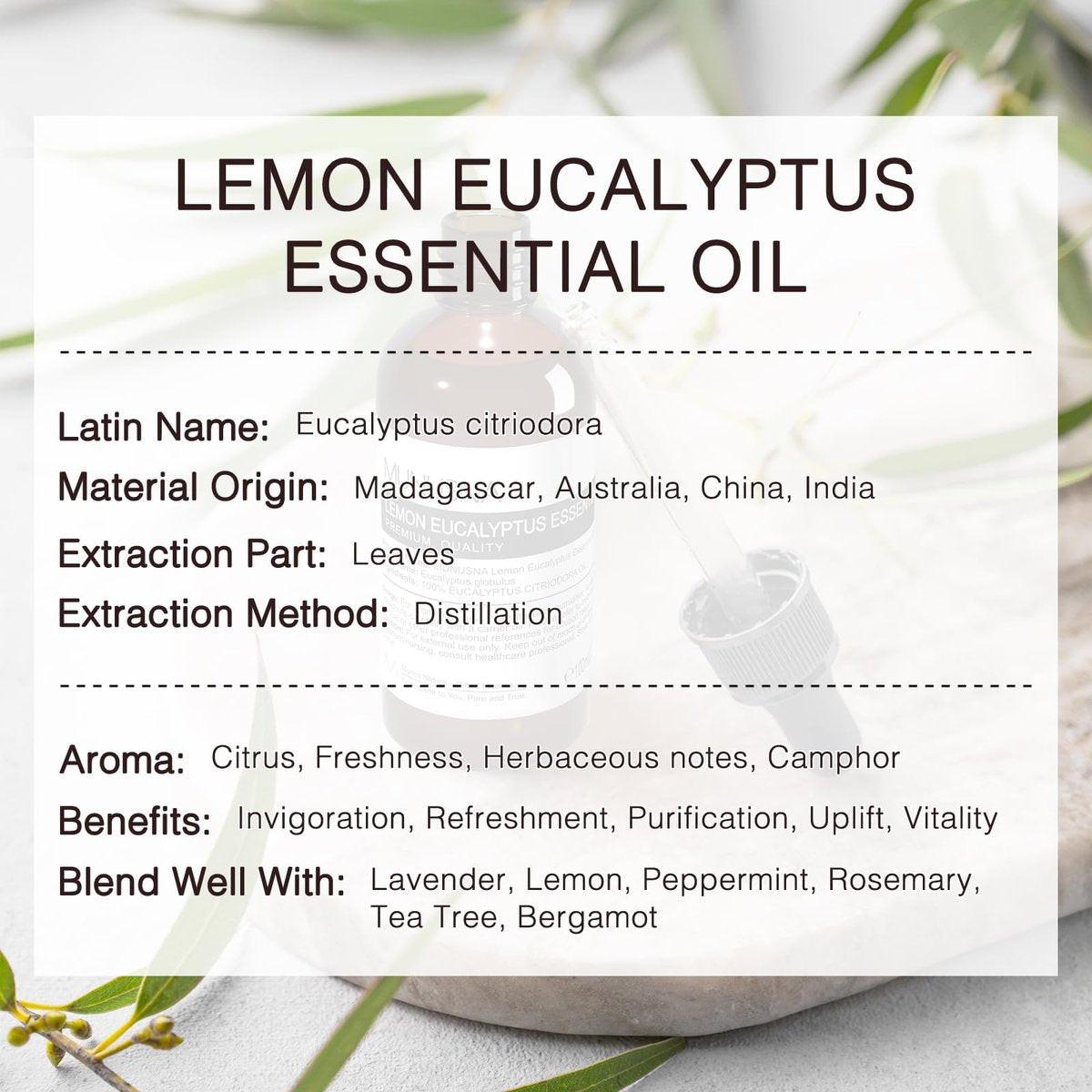 MUNUSNA Zitronen-Eukalyptus ätherisches Öl 100 ml, 100% reines Zitronen-Eukalyptusöl Aromatherapieöl für Diffuser, Hautpflege, Massage, Yoga, Zuhause, Seifen- und Kerzenherstellung
