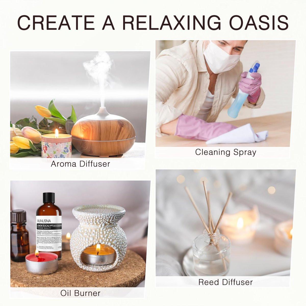 MUNUSNA Zitronen-Eukalyptus ätherisches Öl 100 ml, 100% reines Zitronen-Eukalyptusöl Aromatherapieöl für Diffuser, Hautpflege, Massage, Yoga, Zuhause, Seifen- und Kerzenherstellung
