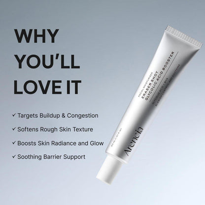 Arencia Eraser Shot Serum Glykolsäure Booster mit AHA & BHA – Peeling-Gesichtsserum für zu Akne neigende Haut, Porenpflege & Texturverfeinerung, leichtes tägliches Hautpflegeprodukt, 30 ml / 1,01 fl. oz.