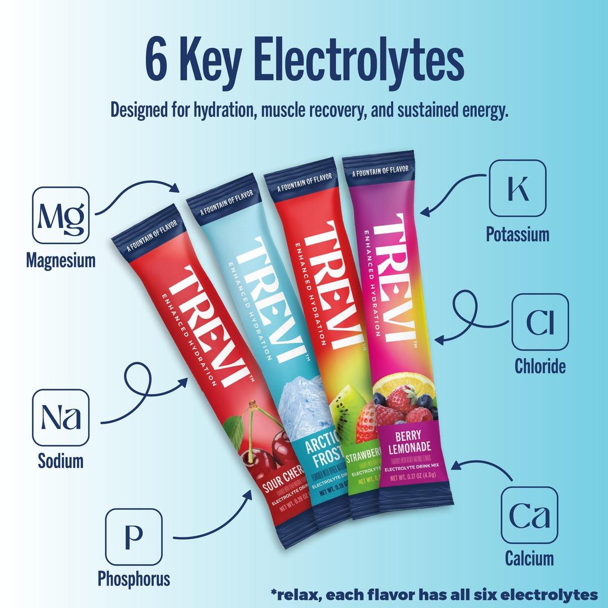 TREVI™ Everyday Sugar Free Electrolytes - Gesunde Erfrischung ohne Zucker - 20 Portionen - Favorites Variety Pack mit Sour Cherry, Strawberry Kiwi, Berry Lemonade, Arctic Frost