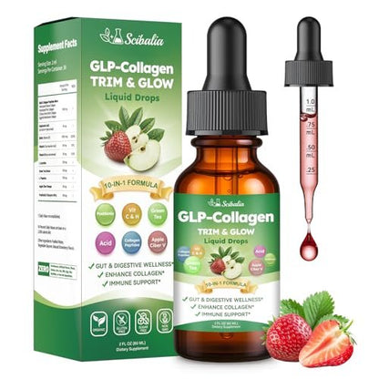 Scibalia Liquid Collagen für Frauen – GLP-freundliches 10-in-1 Multi-Kollagen mit Hyaluronsäure, Biotin, Grüntee & ACV – Hydrolysierte Kollagen-Tropfen für Verdauung, Hautgesundheit & Haarwachstum