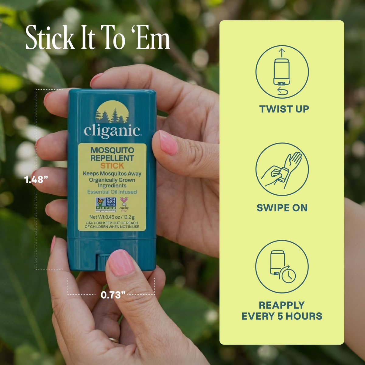 Cliganic Mückenschutz Stick für Erwachsene & Kinder – 5 Stunden natürlicher, DEET-freier Schutz, Nicht-GVO verifiziert, mit biologisch angebauten Inhaltsstoffen & ätherischen Ölen, einfacher Reise-Stick