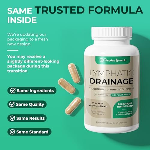 Paradise Emerald Lymphatisches Drainage-Supplement: Natürlicher Kräuterkomplex mit Echinacea, Klettenwurzel, Löwenzahn und Cleavers – Lymphsystem-Unterstützung für Entblähung, Immunität und Flüssigkeitsbalance – 60 Kapseln