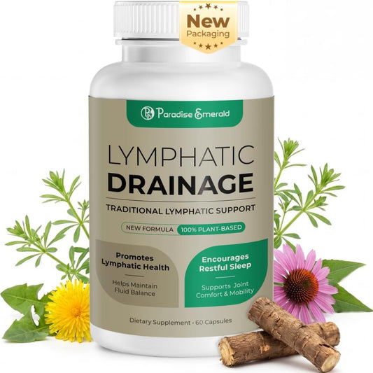 Paradise Emerald Lymphatisches Drainage-Supplement: Natürlicher Kräuterkomplex mit Echinacea, Klettenwurzel, Löwenzahn und Cleavers – Lymphsystem-Unterstützung für Entblähung, Immunität und Flüssigkeitsbalance – 60 Kapseln