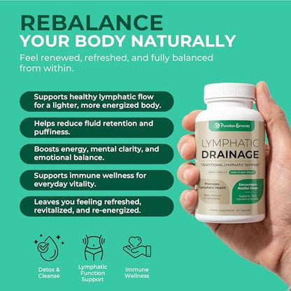 Paradise Emerald Lymphatisches Drainage-Supplement: Natürlicher Kräuterkomplex mit Echinacea, Klettenwurzel, Löwenzahn und Cleavers – Lymphsystem-Unterstützung für Entblähung, Immunität und Flüssigkeitsbalance – 60 Kapseln