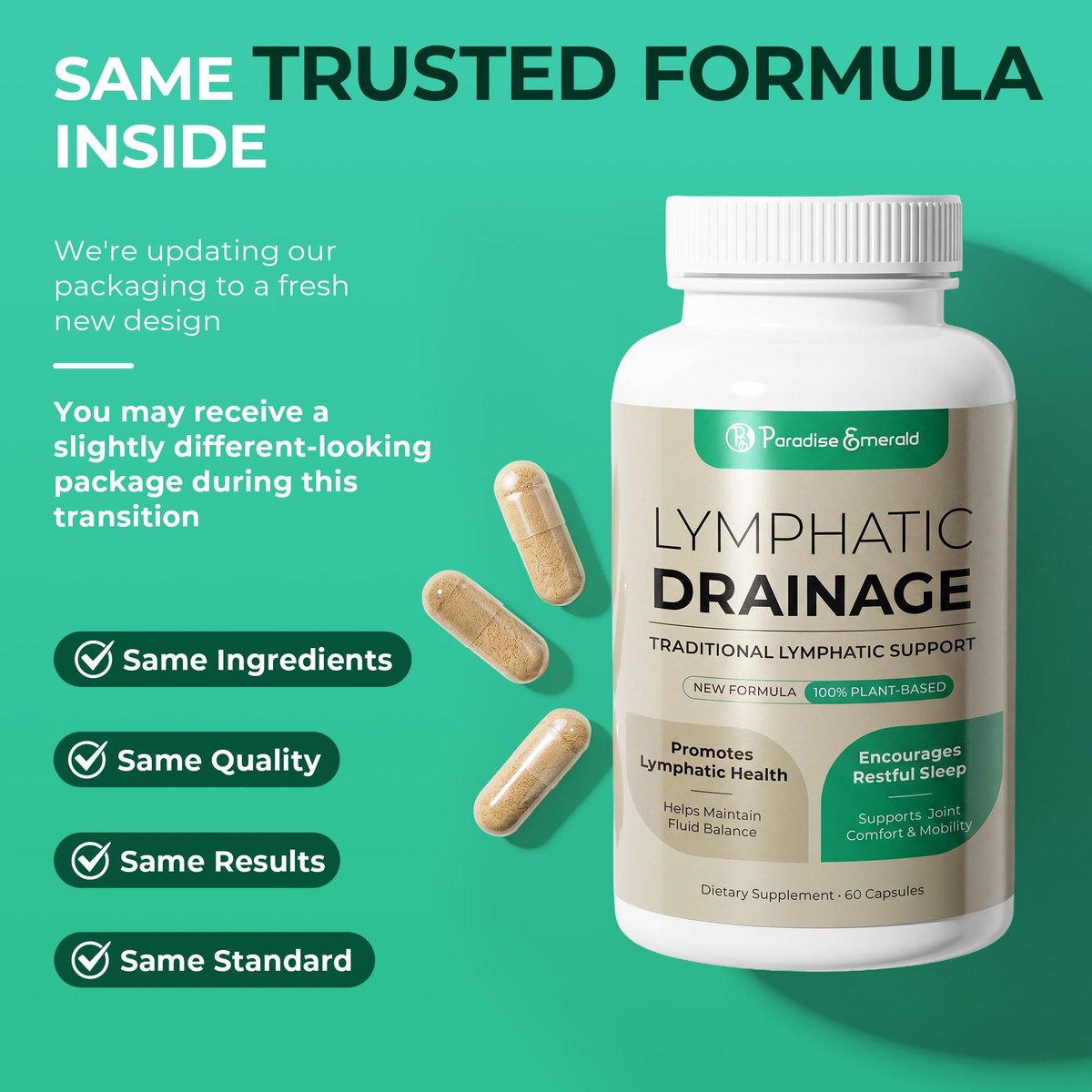 Paradise Emerald Lymphatisches Drainage-Supplement: Natürlicher Kräuterkomplex mit Echinacea, Klettenwurzel, Löwenzahn und Cleavers – Lymphsystem-Unterstützung für Entblähung, Immunität und Flüssigkeitsbalance – 60 Kapseln