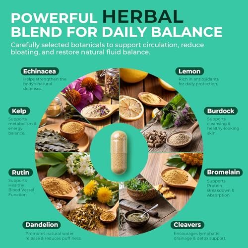 Paradise Emerald Lymphatisches Drainage-Supplement: Natürlicher Kräuterkomplex mit Echinacea, Klettenwurzel, Löwenzahn und Cleavers – Lymphsystem-Unterstützung für Entblähung, Immunität und Flüssigkeitsbalance – 60 Kapseln
