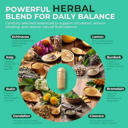Paradise Emerald Lymphatisches Drainage-Supplement: Natürlicher Kräuterkomplex mit Echinacea, Klettenwurzel, Löwenzahn und Cleavers – Lymphsystem-Unterstützung für Entblähung, Immunität und Flüssigkeitsbalance – 60 Kapseln
