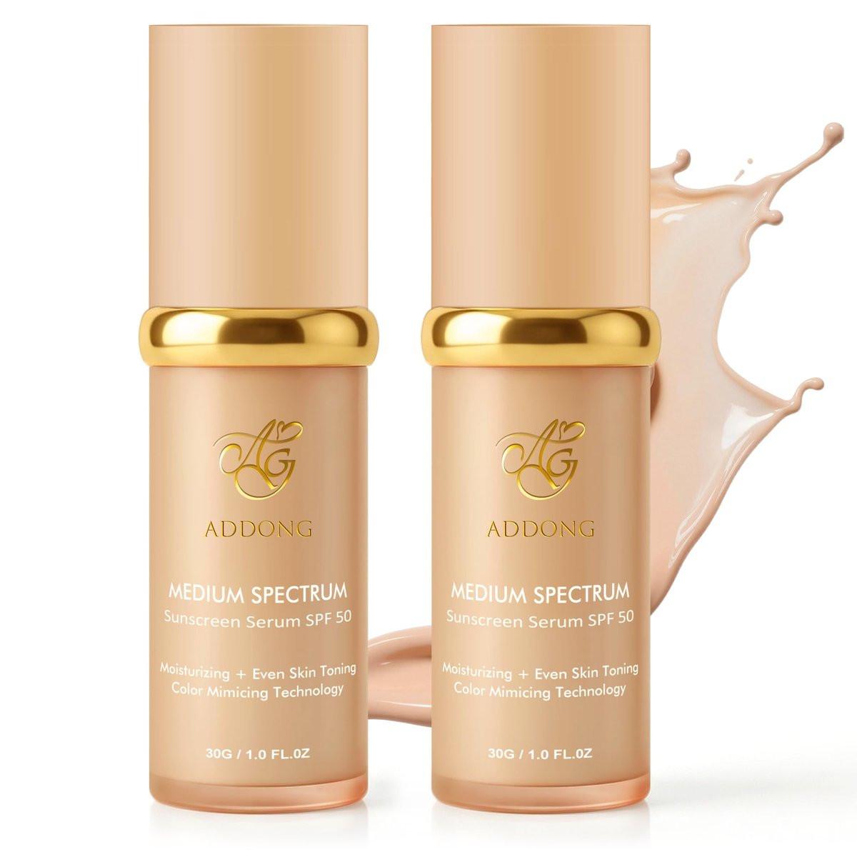 4-in-1 Farbwechselnde Foundation mit SPF 50, Medium Spectrum Feuchtigkeitsspendende Flüssig-Foundation & Concealer, Lang anhaltend & Wasserfest, Mittlere bis Hohe Deckkraft, Gesichts-Make-up, Alle Hauttypen, 2er-Pack AA