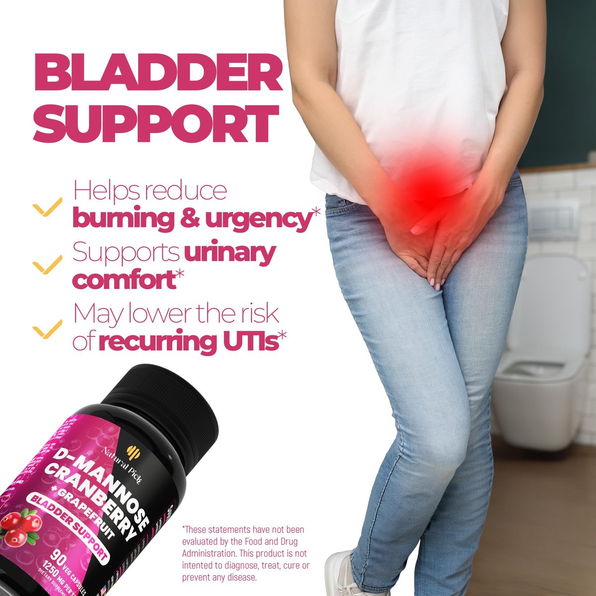 Blasenkontrolle Ergänzung, D-Mannose mit Cranberry, 1000 mg für Blasenkontrolle. Fortschrittliche Nierenunterstützung für die Gesundheit der Harnwege. Premium Blase, D-Mannose, Entgiftung und Reparatur, 90 Kapseln, Hergestellt in den USA