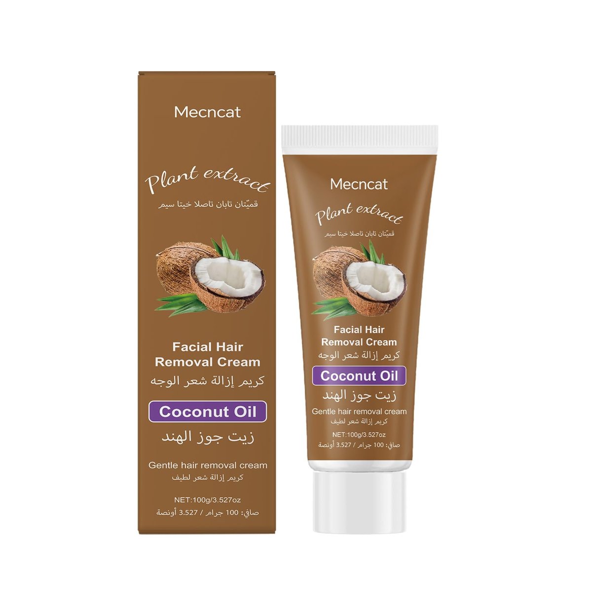 Coconut Oil Haarentfernungscreme, Gesichtshaarentfernung für Frauen – Sanfte Enthaarung mit Kokosöl, geeignet für alle Hauttypen, hinterlässt die Haut klar & rein, 104 ml