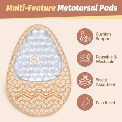 Metatarsal-Pads für Frauen: Ballenpolster (2 Paar) - Fersenpolster für Damen - Antirutsch-High-Heel-Komfortpads für ganztägige Schmerzlinderung - Einheitsgröße für Schuheinlagen