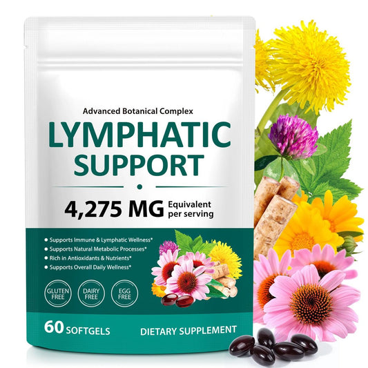 Lymphdrainage Kapseln, 4275mg Kräutermischung für Immun- und Flüssigkeitsgesundheit für Männer und Frauen, mit Löwenzahn, Klettenwurzel, Echinacea, Kurkuma, 60 Softgels für Lymphsystem-Gleichgewicht