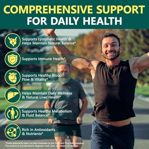 Lymphdrainage Kapseln, 4275mg Kräutermischung für Immun- und Flüssigkeitsgesundheit für Männer und Frauen, mit Löwenzahn, Klettenwurzel, Echinacea, Kurkuma, 60 Softgels für Lymphsystem-Gleichgewicht