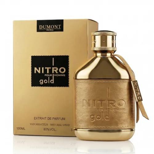 Dumont Nitro Gold Extrait De Parfum 3,4 Fl. Oz | Langanhaltendes Unisex-Parfüm | Zitrus-Holzig-Amber Duft | Premium Luxusduft für Männer