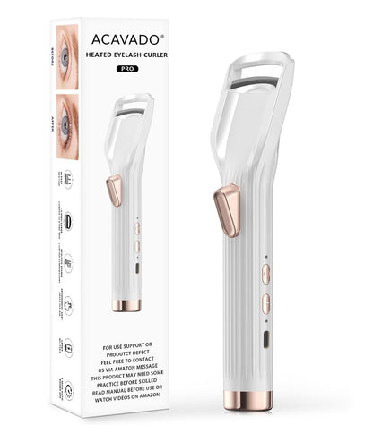 Premium Heated Eyelash Curler PRO – Schnell Aufheizen in 8s, 24h Halt, Wiederaufladbar, USB-C, 2 Modi, Anti-Verbrennung, Weiß