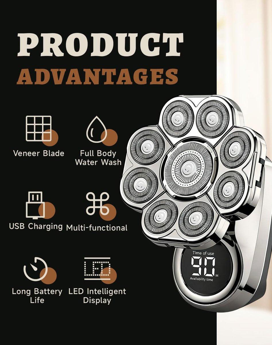 Bawldy 9.0 Ultra Shaver – Professioneller Kopfhaarrasierer für Männer mit 9D-Floating-System, Dual-Track-Klingen, 6-in-1 abnehmbarem Aufsatz, IPX7 wasserdicht