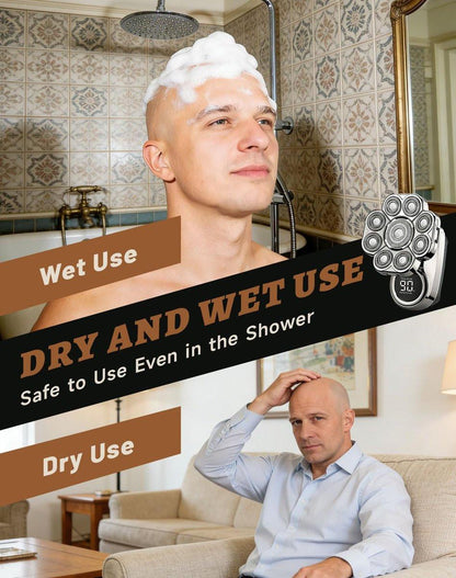 Bawldy 9.0 Ultra Shaver – Professioneller Kopfhaarrasierer für Männer mit 9D-Floating-System, Dual-Track-Klingen, 6-in-1 abnehmbarem Aufsatz, IPX7 wasserdicht