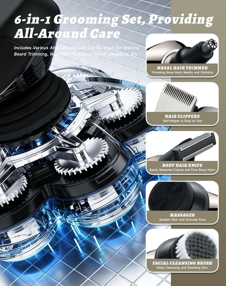 Bawldy 9.0 Ultra Shaver – Professioneller Kopfhaarrasierer für Männer mit 9D-Floating-System, Dual-Track-Klingen, 6-in-1 abnehmbarem Aufsatz, IPX7 wasserdicht