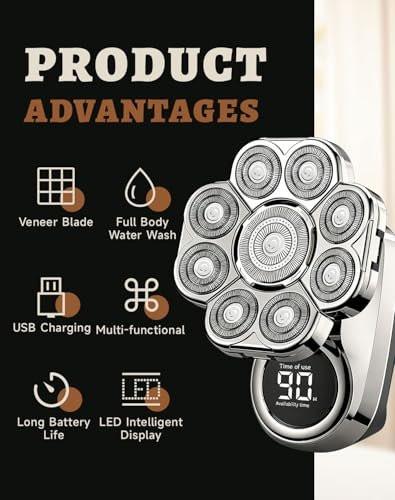 Bawldy 9.0 Ultra Shaver – Professioneller Kopfhaarrasierer für Männer mit 9D-Floating-System, Dual-Track-Klingen, 6-in-1 abnehmbarem Aufsatz, IPX7 wasserdicht