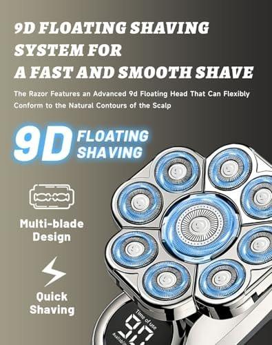 Bawldy 9.0 Ultra Shaver – Professioneller Kopfhaarrasierer für Männer mit 9D-Floating-System, Dual-Track-Klingen, 6-in-1 abnehmbarem Aufsatz, IPX7 wasserdicht