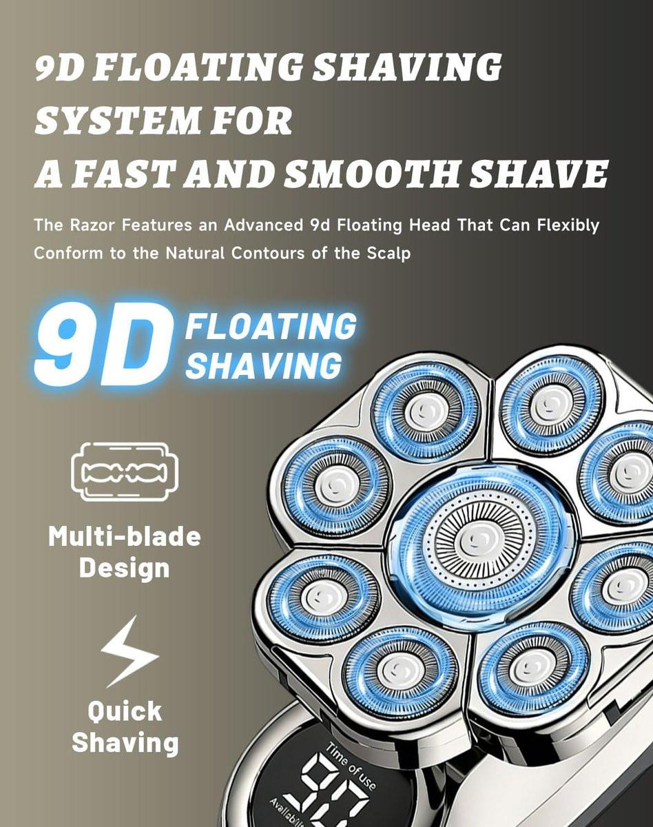 Bawldy 9.0 Ultra Shaver – Professioneller Kopfhaarrasierer für Männer mit 9D-Floating-System, Dual-Track-Klingen, 6-in-1 abnehmbarem Aufsatz, IPX7 wasserdicht