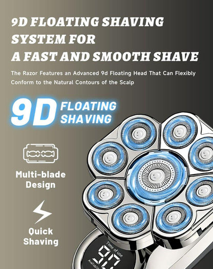 Bawldy 9.0 Ultra Shaver – Professioneller Kopfhaarrasierer für Männer mit 9D-Floating-System, Dual-Track-Klingen, 6-in-1 abnehmbarem Aufsatz, IPX7 wasserdicht