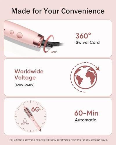 Thermal Brush für Haarvolumen Boost, Upgrade Heiz-Rundbürste mit 2× negativen Ionen für weniger Frizz, 1,5 Zoll Dual Voltage Lockenbürste mit 360° Luftstrom-Heizung (nicht zum Haartrocknen) - Rosa