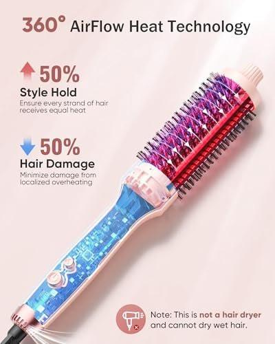Thermal Brush für Haarvolumen Boost, Upgrade Heiz-Rundbürste mit 2× negativen Ionen für weniger Frizz, 1,5 Zoll Dual Voltage Lockenbürste mit 360° Luftstrom-Heizung (nicht zum Haartrocknen) - Rosa