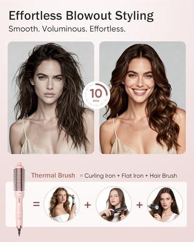 Thermal Brush für Haarvolumen Boost, Upgrade Heiz-Rundbürste mit 2× negativen Ionen für weniger Frizz, 1,5 Zoll Dual Voltage Lockenbürste mit 360° Luftstrom-Heizung (nicht zum Haartrocknen) - Rosa