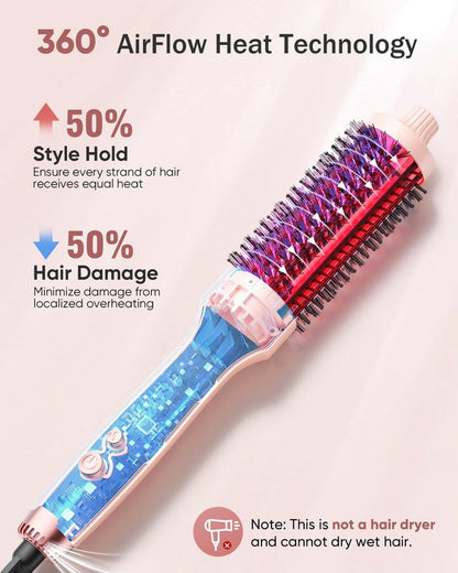 Thermal Brush für Haarvolumen Boost, Upgrade Heiz-Rundbürste mit 2× negativen Ionen für weniger Frizz, 1,5 Zoll Dual Voltage Lockenbürste mit 360° Luftstrom-Heizung (nicht zum Haartrocknen) - Rosa