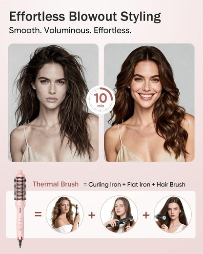 Thermal Brush für Haarvolumen Boost, Upgrade Heiz-Rundbürste mit 2× negativen Ionen für weniger Frizz, 1,5 Zoll Dual Voltage Lockenbürste mit 360° Luftstrom-Heizung (nicht zum Haartrocknen) - Rosa