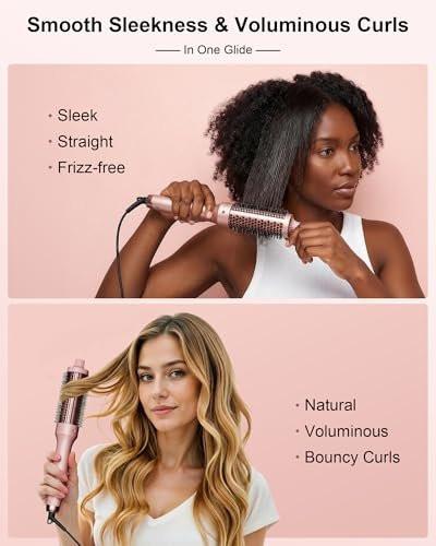 Thermal Brush für Haarvolumen Boost, Upgrade Heiz-Rundbürste mit 2× negativen Ionen für weniger Frizz, 1,5 Zoll Dual Voltage Lockenbürste mit 360° Luftstrom-Heizung (nicht zum Haartrocknen) - Rosa