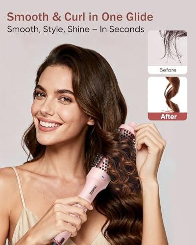 Thermal Brush für Haarvolumen Boost, Upgrade Heiz-Rundbürste mit 2× negativen Ionen für weniger Frizz, 1,5 Zoll Dual Voltage Lockenbürste mit 360° Luftstrom-Heizung (nicht zum Haartrocknen) - Rosa